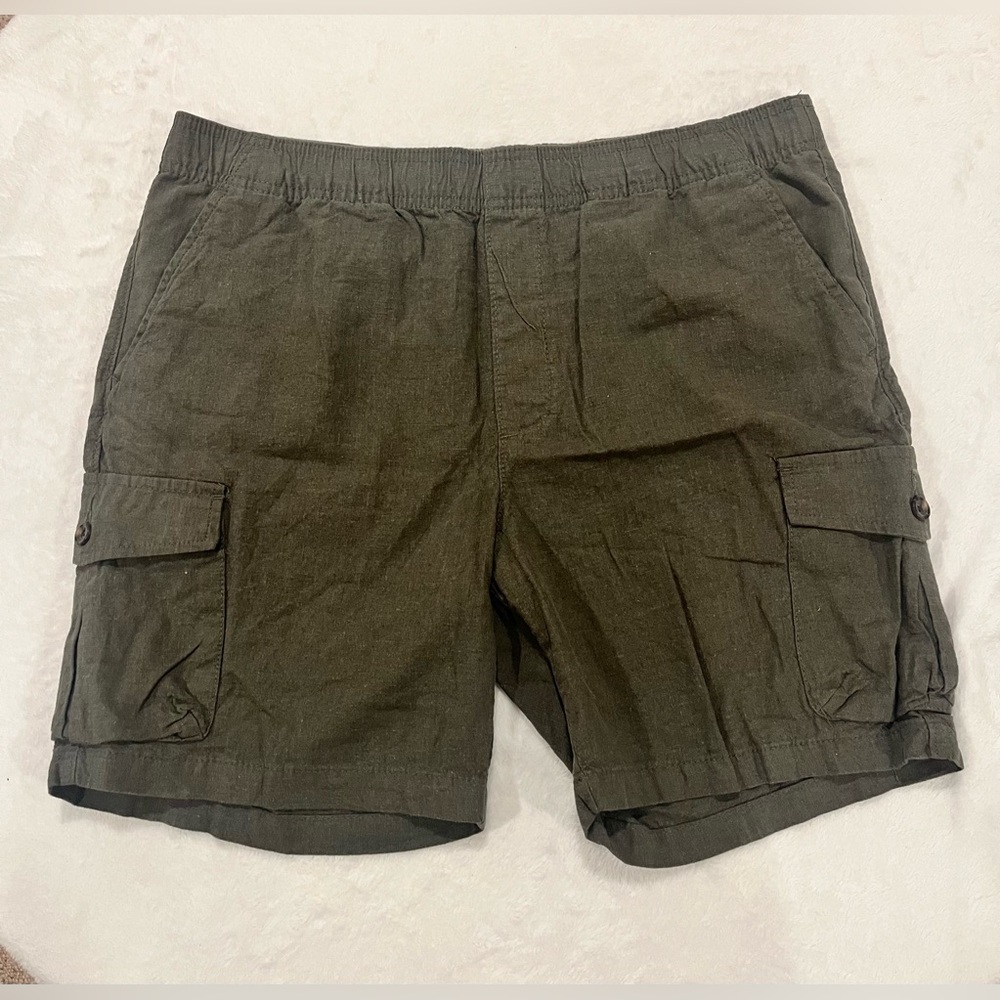 Goodfellow & Co Men’s Olive Green Linen Blend Cargo Shorts - Size Medium - Picture 1 of 8